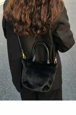 Y2K Grunge Furry Handbag - Retro 90s Fashion, Gothic Y2K, Pastel Goth, Y2K Club Outfit