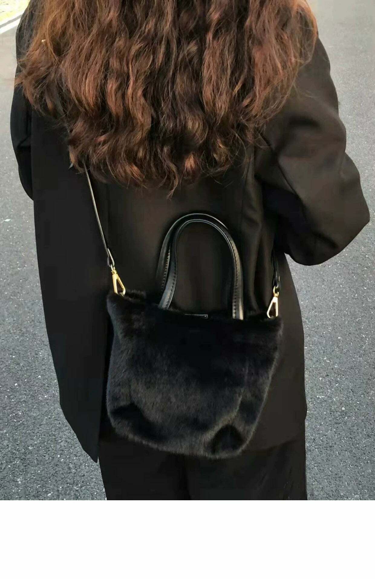 Y2K Grunge Furry Handbag - Retro 90s Fashion, Gothic Y2K, Pastel Goth, Y2K Club Outfit