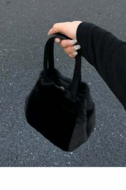 Y2K Grunge Furry Handbag - Retro 90s Fashion, Gothic Y2K, Pastel Goth, Y2K Club Outfit