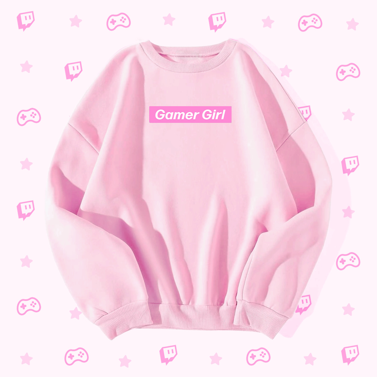 Y2K Grunge Gamer Girl Pink Box Logo Sweatshirt - Retro 90s Fashion, Summer Y2K Outfits