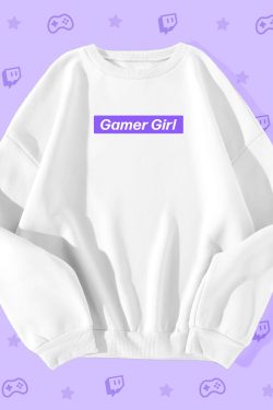 Y2K Grunge Gamer Girl Purple Box Logo Sweatshirt - Retro 90s Fashion, Y2K Summer Outfits