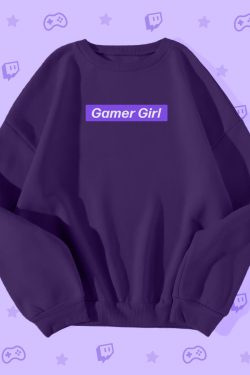 Y2K Grunge Gamer Girl Purple Box Logo Sweatshirt - Retro 90s Fashion, Y2K Summer Outfits