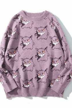 Y2K Grunge Gengar Knitted Sweater - Retro 90s Fashion, Pastel Goth, Y2K Club Outfit