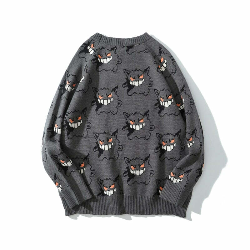 Y2K Grunge Gengar Knitted Sweater - Retro 90s Fashion, Pastel Goth, Y2K Club Outfit