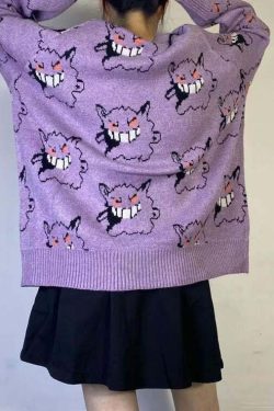 Y2K Grunge Gengar Knitted Sweater - Retro 90s Fashion, Pastel Goth, Y2K Club Outfit