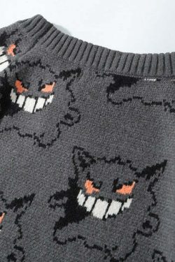 Y2K Grunge Gengar Knitted Sweater - Retro 90s Fashion, Pastel Goth, Y2K Club Outfit