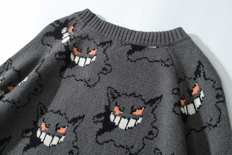 Y2K Grunge Gengar Knitted Sweater - Retro 90s Fashion, Pastel Goth, Y2K Club Outfit