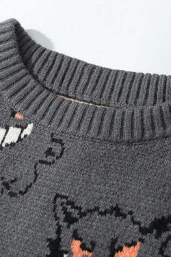 Y2K Grunge Gengar Knitted Sweater - Retro 90s Fashion, Pastel Goth, Y2K Club Outfit