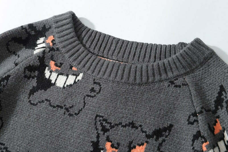 Y2K Grunge Gengar Knitted Sweater - Retro 90s Fashion, Pastel Goth, Y2K Club Outfit