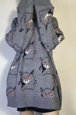 Y2K Grunge Gengar Knitted Sweater - Retro 90s Fashion, Pastel Goth, Y2K Club Outfit