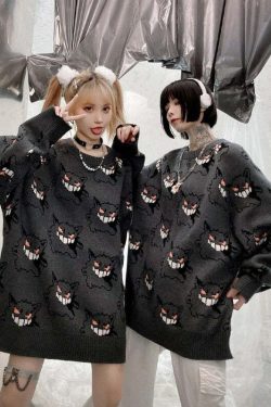 Y2K Grunge Gengar Knitted Sweater - Retro 90s Fashion, Pastel Goth, Y2K Club Outfit