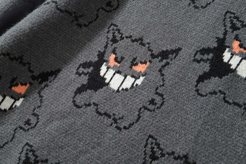Y2K Grunge Gengar Knitted Sweater - Retro 90s Fashion, Pastel Goth, Y2K Club Outfit