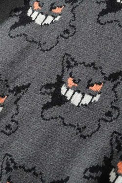 Y2K Grunge Gengar Knitted Sweater - Retro 90s Fashion, Pastel Goth, Y2K Club Outfit