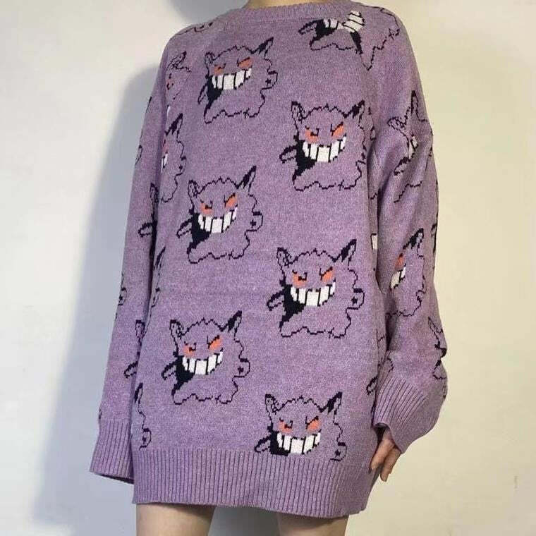 Y2K Grunge Gengar Knitted Sweater - Retro 90s Fashion, Pastel Goth, Y2K Club Outfit