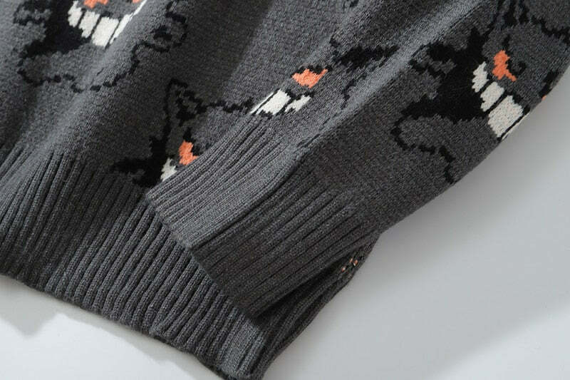 Y2K Grunge Gengar Knitted Sweater - Retro 90s Fashion, Pastel Goth, Y2K Club Outfit