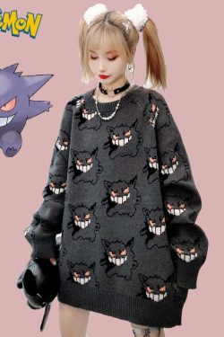 Y2K Grunge Gengar Knitted Sweater - Retro 90s Fashion, Pastel Goth, Y2K Club Outfit