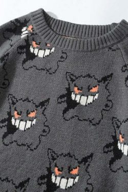 Y2K Grunge Gengar Knitted Sweater - Retro 90s Fashion, Pastel Goth, Y2K Club Outfit