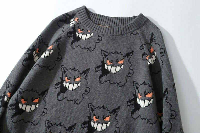 Y2K Grunge Gengar Knitted Sweater - Retro 90s Fashion, Pastel Goth, Y2K Club Outfit