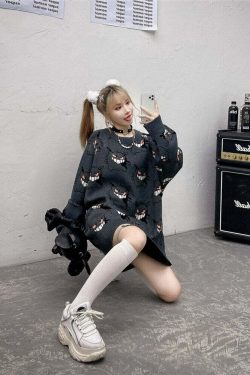 Y2K Grunge Gengar Knitted Sweater - Retro 90s Fashion, Pastel Goth, Y2K Club Outfit