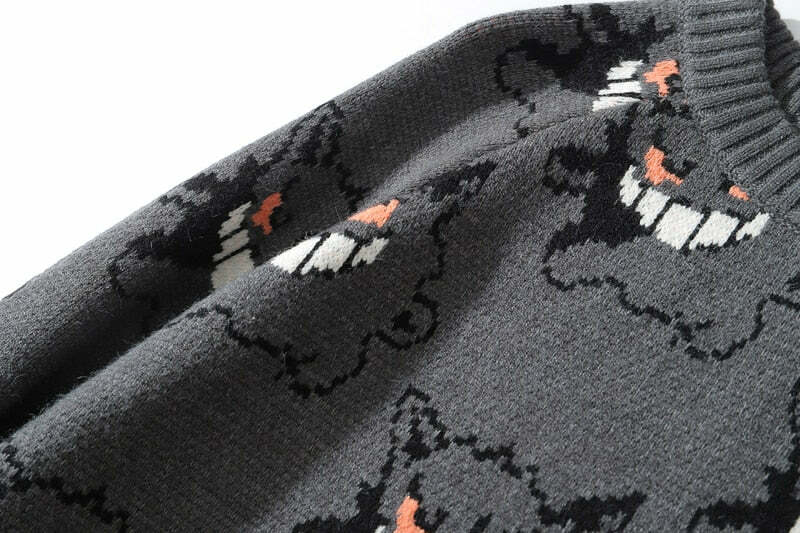 Y2K Grunge Gengar Knitted Sweater - Retro 90s Fashion, Pastel Goth, Y2K Club Outfit