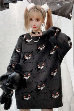 Y2K Grunge Gengar Knitted Sweater - Retro 90s Fashion, Pastel Goth, Y2K Club Outfit