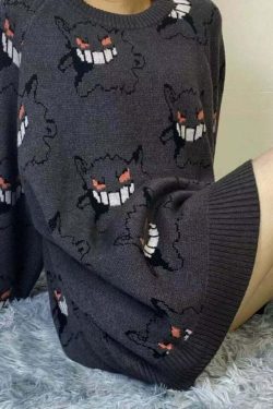 Y2K Grunge Gengar Knitted Sweater - Retro 90s Fashion, Pastel Goth, Y2K Club Outfit