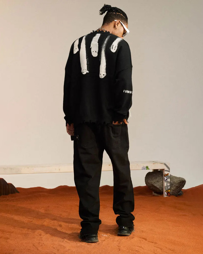 Y2K Grunge Ghost Knit Sweater - Retro 90s Fashion, Summer Outfits, and Pastel Goth Style