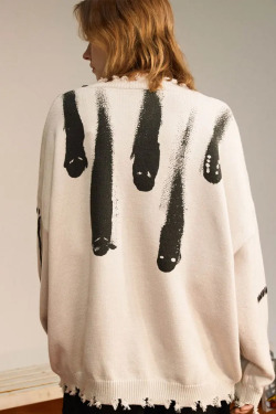 Y2K Grunge Ghost Knit Sweater - Retro 90s Fashion, Summer Outfits, and Pastel Goth Style