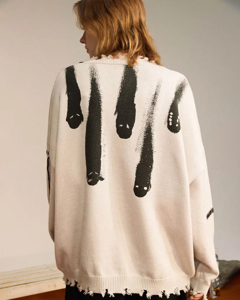 Y2K Grunge Ghost Knit Sweater - Retro 90s Fashion, Summer Outfits, and Pastel Goth Style