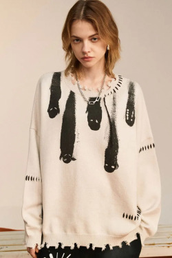 Y2K Grunge Ghost Knit Sweater - Retro 90s Fashion, Summer Outfits, and Pastel Goth Style
