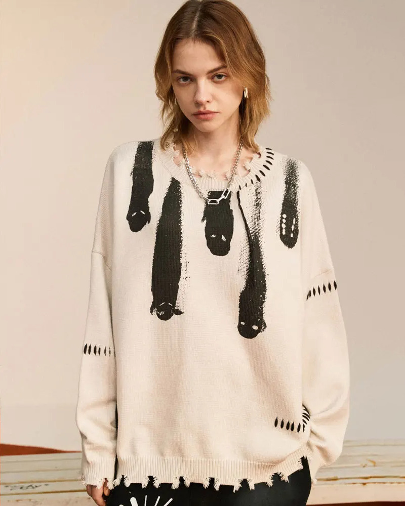 Y2K Grunge Ghost Knit Sweater - Retro 90s Fashion, Summer Outfits, and Pastel Goth Style