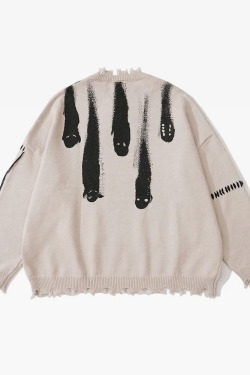 Y2K Grunge Ghost Knit Sweater - Retro 90s Fashion, Summer Outfits, and Pastel Goth Style