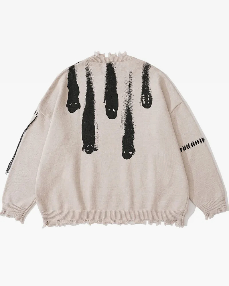 Y2K Grunge Ghost Knit Sweater - Retro 90s Fashion, Summer Outfits, and Pastel Goth Style