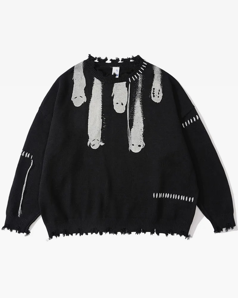 Y2K Grunge Ghost Knit Sweater - Retro 90s Fashion, Summer Outfits, and Pastel Goth Style