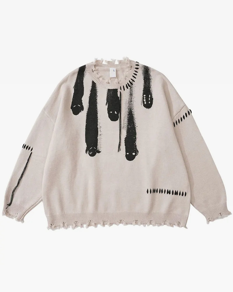 Y2K Grunge Ghost Knit Sweater - Retro 90s Fashion, Summer Outfits, and Pastel Goth Style