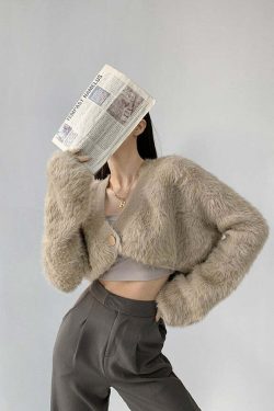Y2K Grunge Gold Button Cardigan - Retro 90s Fashion, Summer Y2K Outfits, Pastel Goth Style