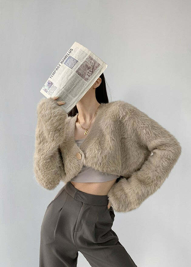 Y2K Grunge Gold Button Cardigan - Retro 90s Fashion, Summer Y2K Outfits, Pastel Goth Style