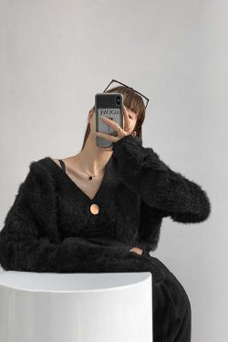 Y2K Grunge Gold Button Cardigan - Retro 90s Fashion, Summer Y2K Outfits, Pastel Goth Style