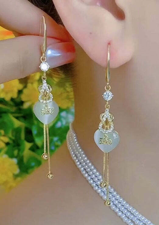 Y2K Grunge Gold Copper Tassel Drop Earrings with Zircon Inlay - Retro 90s Fashion Statement