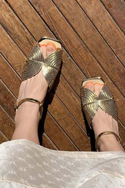 Y2K Grunge Gold High Heel Sandals - Faux Leather, Buckle Strap, Retro 90s Party Outfit