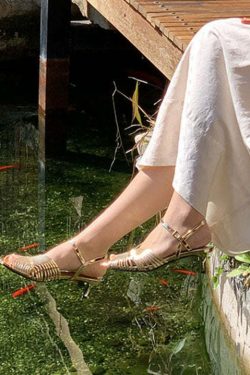 Y2K Grunge Gold High Heel Sandals - Faux Leather, Buckle Strap, Retro 90s Party Outfit