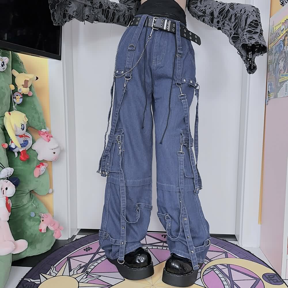 Y2K Grunge Goth Baggy Cargo Jeans - Retro 90s Summer Outfit, Y2K Fashion Essentials