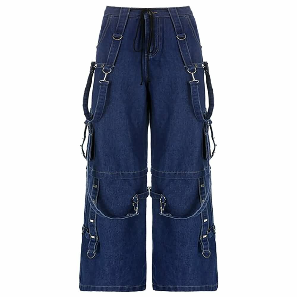 Y2K Grunge Goth Baggy Cargo Jeans - Retro 90s Summer Outfit, Y2K Fashion Essentials