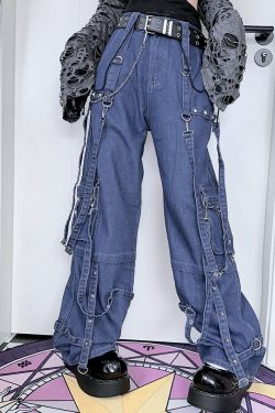 Y2K Grunge Goth Baggy Cargo Jeans - Retro 90s Summer Outfit, Y2K Fashion Essentials