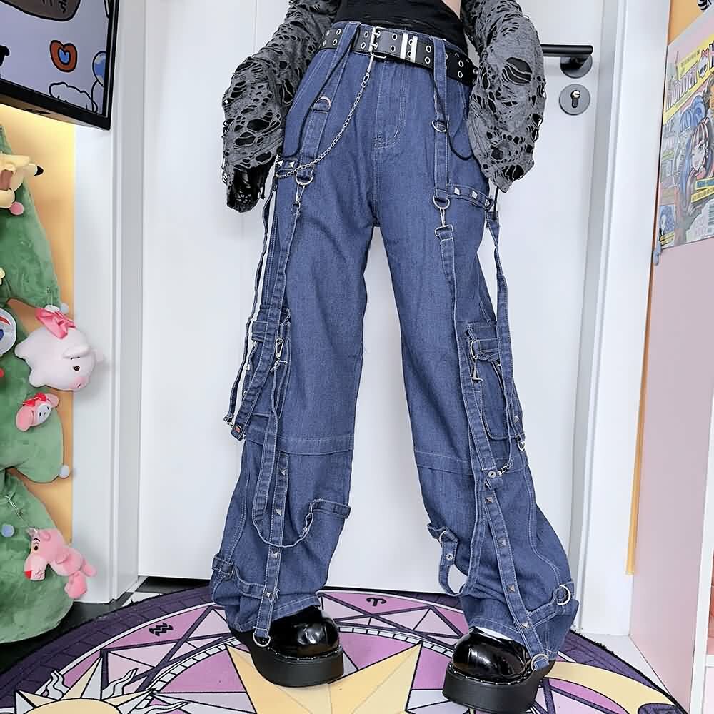 Y2K Grunge Goth Baggy Cargo Jeans - Retro 90s Summer Outfit, Y2K Fashion Essentials
