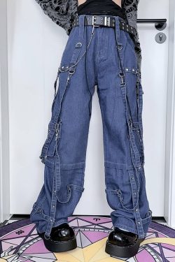 Y2K Grunge Goth Baggy Cargo Jeans - Retro 90s Summer Outfit, Y2K Fashion Essentials