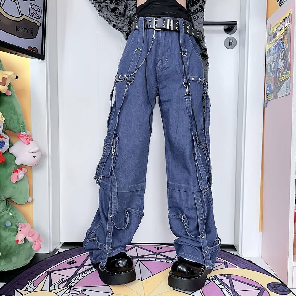 Y2K Grunge Goth Baggy Cargo Jeans - Retro 90s Summer Outfit, Y2K Fashion Essentials