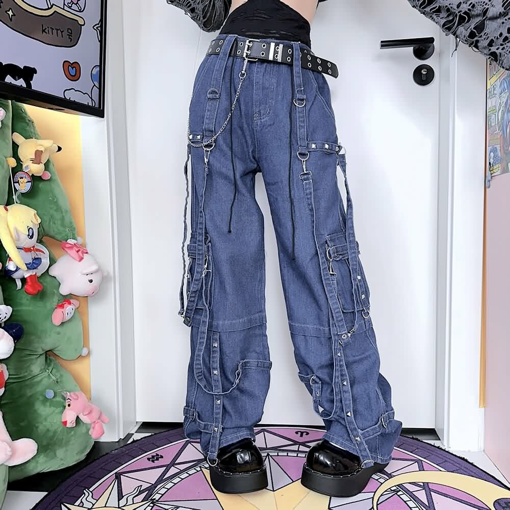 Y2K Grunge Goth Baggy Cargo Jeans - Retro 90s Summer Outfit, Y2K Fashion Essentials