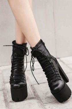 Y2K Grunge Goth Buckle Strap Platform Ankle Boots - Retro 90s Fashion, Dark Y2K Style