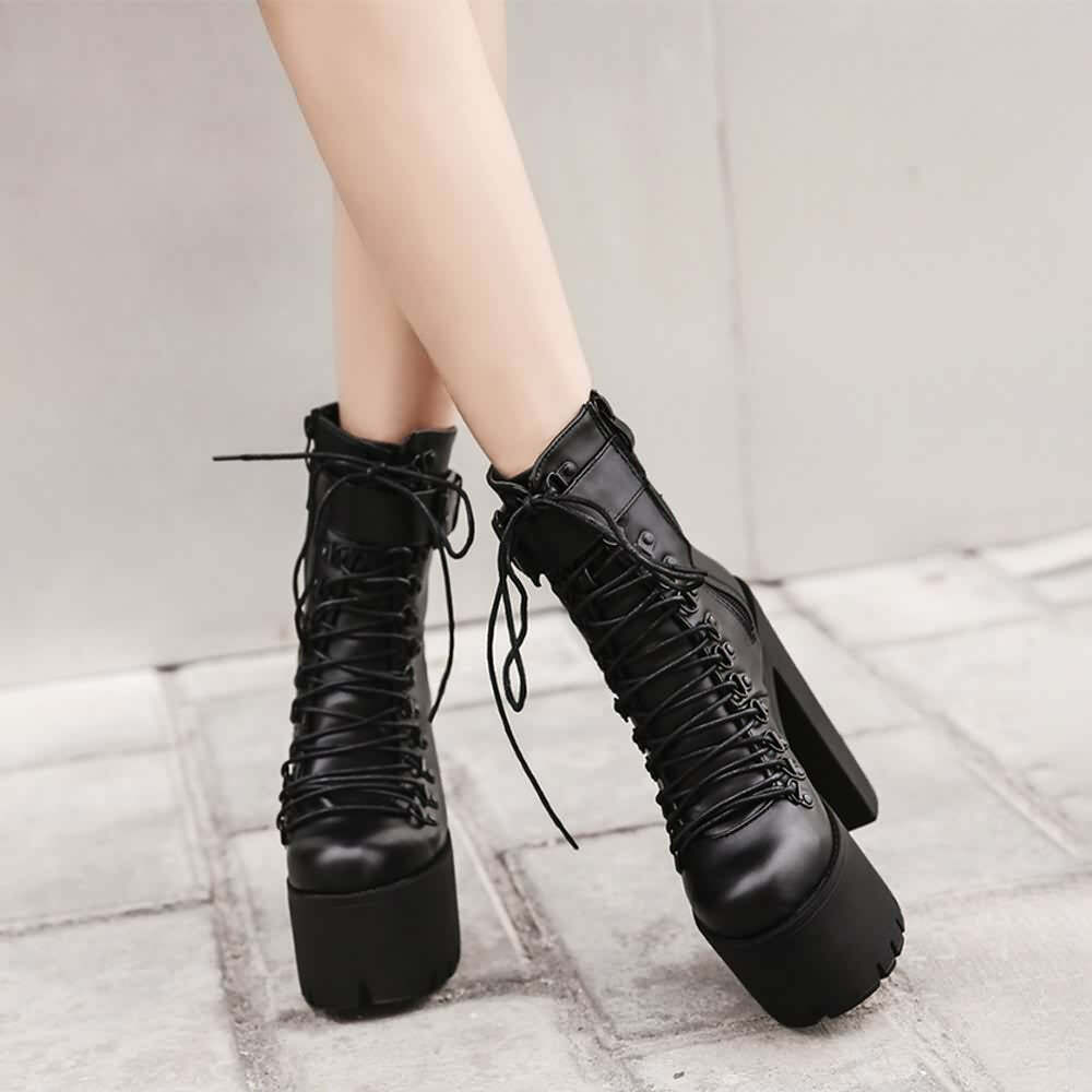 Y2K Grunge Goth Buckle Strap Platform Ankle Boots - Retro 90s Fashion, Dark Y2K Style
